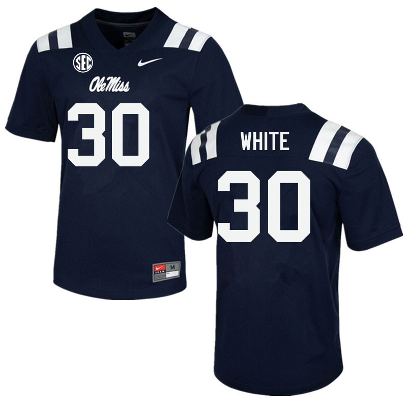 Men #30 Trip White Ole Miss Rebels College Football Jerseys Sale-Navy